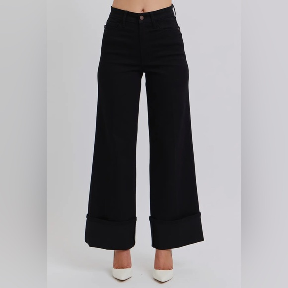 Judy Blue Denim - Judy Blue High Waisted Retro Wide Cuffed Leg Black Jeans NWT